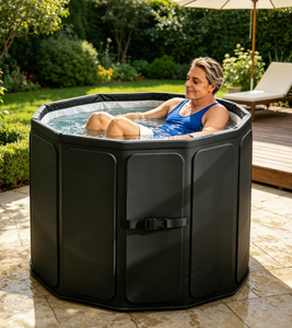 Vanace Premium Customizable <b>Foldable</b> Ice <b>Bath</b> Pink Circular Tub Logo Engraving Perfect for Weddings Beaches & Luxury Spas - Product Image 1