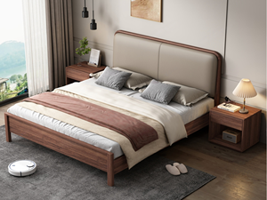 Mochila de Estilo Nórdico, Madera de Nogal Importada, Piel Sintética Delicada y Agradable al Tacto, Relleno de Esponja de Alta Resiliencia, Cama de 1.8m - Product Image 1