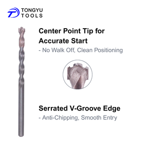 ดอกสว่านเจาะกระเบื้องคาร์ไบด์แบบร่องวี ขนาด <span class=keywords><strong>3</strong></span>/16 นิ้ว x 4 นิ้ว และ 1/4 นิ้ว x 4 นิ้ว ปลายร่องวีแบบมีฟันป้องกันเศษกระแทก สำหรับเซรามิก พอร์ซเลน หินอ่อน หินแกรนิต - Product Image 2