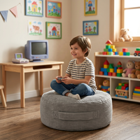 Pouf de sol rond multifonctionnel en velours côtelé, pour rangement de jouets et vêtements, non rembourré, avec housse lavable