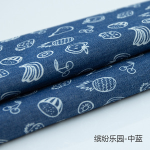 9 tasarımlar 4.5OZ 32S pamuk yıkanmış yıldız 4-leaf yonca meyve desen baskılı Denim kumaş - Product Image 6