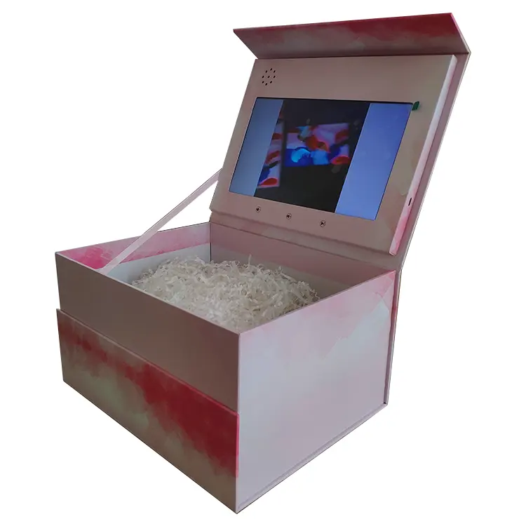 अपलोड अपने वीडियो ऑटो-प्ले इत्र फूल बॉक्स सेट 7 इंच एलसीडी स्क्रीन के साथ कॉस्मेटिक पैकेजिंग उपहार बक्से रिबन