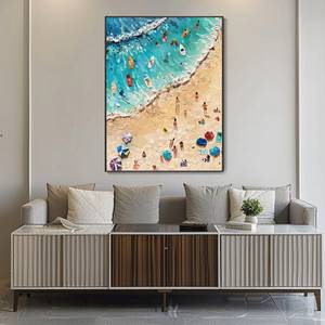 SQ Sunny Beach Oil Painting Seascape Painting Carnival Thick Texture Hand-painted Summer Wave <strong>Wall</strong> Decor Vacation <strong>Memorial</strong> Gift - Product Image 5