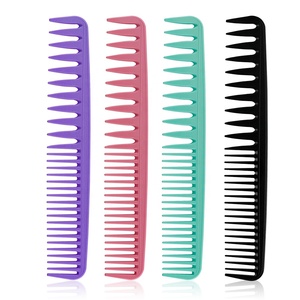 Private Label Carbon Wide Tooth Comb 4 Colors Available Anti static Barber Comb Heat Resistant Detangling Comb for men