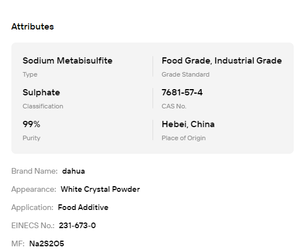 โซเดียมเมตาซัลไฟต์ ความบริสุทธิ์ 99% CAS 7681-57-4 ผงผลึกสีขาว วัตถุเจือปนอาหารสำหรับการเก็บรักษาเครื่องดื่ม - Product Image 6