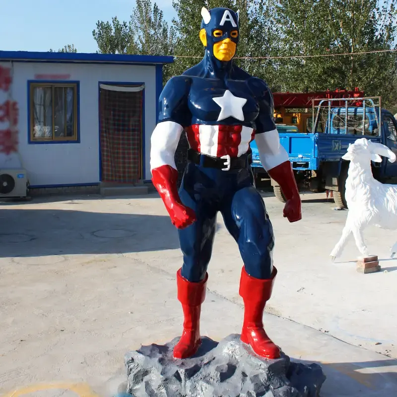 Individuelle Lebensgröße Captain America-Statue berühmte Marvel-Figur Skulptur Kino Heimdekoration