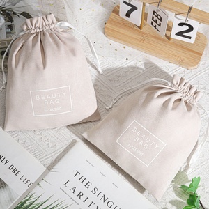 Custom Logo Reusable Large Beige Blank Suede Velvet Drawstring <b>Bag</b> Shoes <b>Dust</b> <b>Bags</b> for Handbags Clothing Storage Suede Pouch - Product Image 3