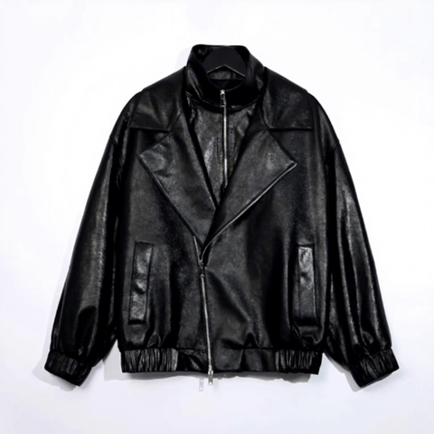 5165 Spring Autumn New Arrival Women Leather Coat Double Collar Zipper Loose Street Style Genuine Sheepskin Jacket