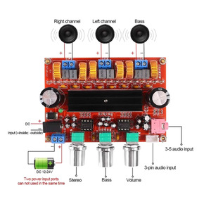 XH-M139 mạch khuếch đại kỹ thuật số 2.1 kênh 12V-24V điện áp rộng TPA3116D2 2*50W + 100W linh kiện điện tử - Product Image 2