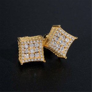Pendientes de Tornillo Cuadrados con Diamantes Completos, Estilo Geométrico Unisex Hip Hop, para Uso Diario, Oro Blanco, ED-350 - Product Image 3
