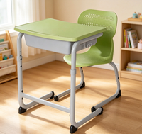 Tables d'école pas chères, mobilier de salle de classe, bureau et chaise pour étudiants, tables ergonomiques en plastique gris, siège individuel bleu ciel, durables