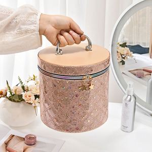 Étui à maquillage cylindrique rond, grande capacité, boîte de rangement cosmétique avec miroir - Product Image 2