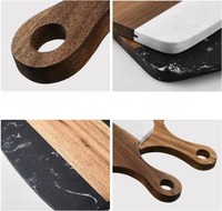 Planche à découper en bois d'acacia naturel et marbre, plateau de service multifonctionnel pour fromage et fruits