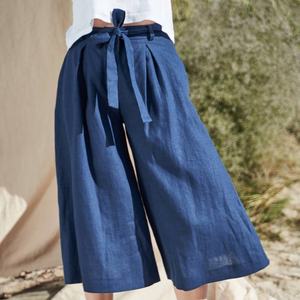 Pantalones Casuales de Lino para Mujer, Holgados, de Pierna Ancha, con Nudo Ajustable, para Trabajo o Uso Diario - Product Image 2