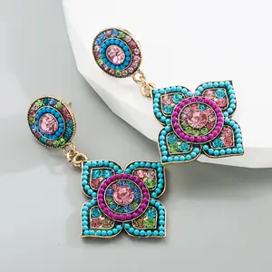 New Design Tibetan Ethnic Turquoise Jewelry Dangle Hoop Earrings Vintage Drop Pendant Earrings Boho Geometric Drop Earrings