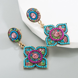 Nouveau Design Tibétain Ethnique Turquoise Bijoux Dangle Hoop Boucles D'oreilles Vintage Drop Pendentif Boucles D'oreilles Boho Géométrique Drop Boucles D'oreilles - Product Image 1