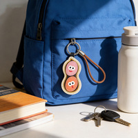Porte-clés en cuir PU motif cacahuète de dessin animé, graines de tournesol, graines de melon, avec cordon en cuir, cadeau d'anniversaire pour femme