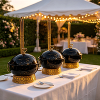 Chauffe-plat de luxe style européen avec garniture en dentelle, chauffe-buffet suspendu noir et or 8L en acier inoxydable avec brûleur à alcool réglable 201