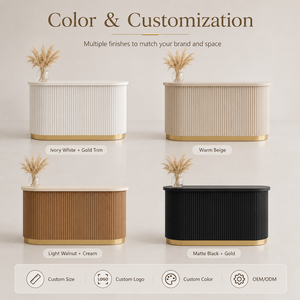MultiColor Modern Wood <strong>Small</strong> Reception <strong>Desk</strong> with Gold Base for Hospital Spa Commercial Office Use for Salon Custom logo - Product Image 4
