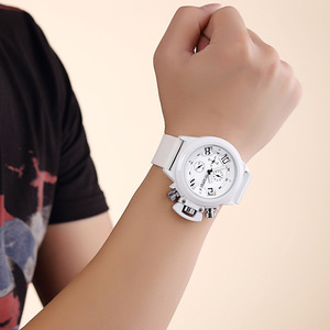 Montre de sport <span class=keywords><strong>MEGIR</strong></span> <span class=keywords><strong>2002</strong></span> G noire et blanche, grand boîtier, bracelet en cuir, acier inoxydable, silicone, pour le sport, la course et le business - Product Image 3
