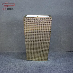 Hot Selling Freestanding Wash Basin Pedestal Sink Pure White Solid Surface Resin Gold pillar Basin