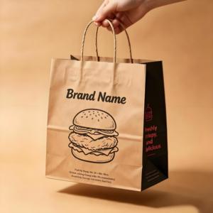 Sac de transport classique en papier kraft résistant aux déchirures, de qualité alimentaire, anti-graisse, pliable, écologique, recyclable, biodégradable, durable - Product Image 1