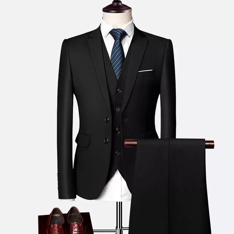 Men Casual Slim Fit Single Breasted Wedding Suit 3 Pieces Blazer+Pants+Vest set Men Business Formal Suit
