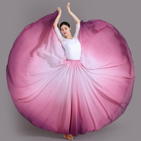 Longue performance de pratique à 720 degrés en mousseline de soie dégradée de style chinois jupe de danse classique en gaze demi-longueur avec une grande balançoire
