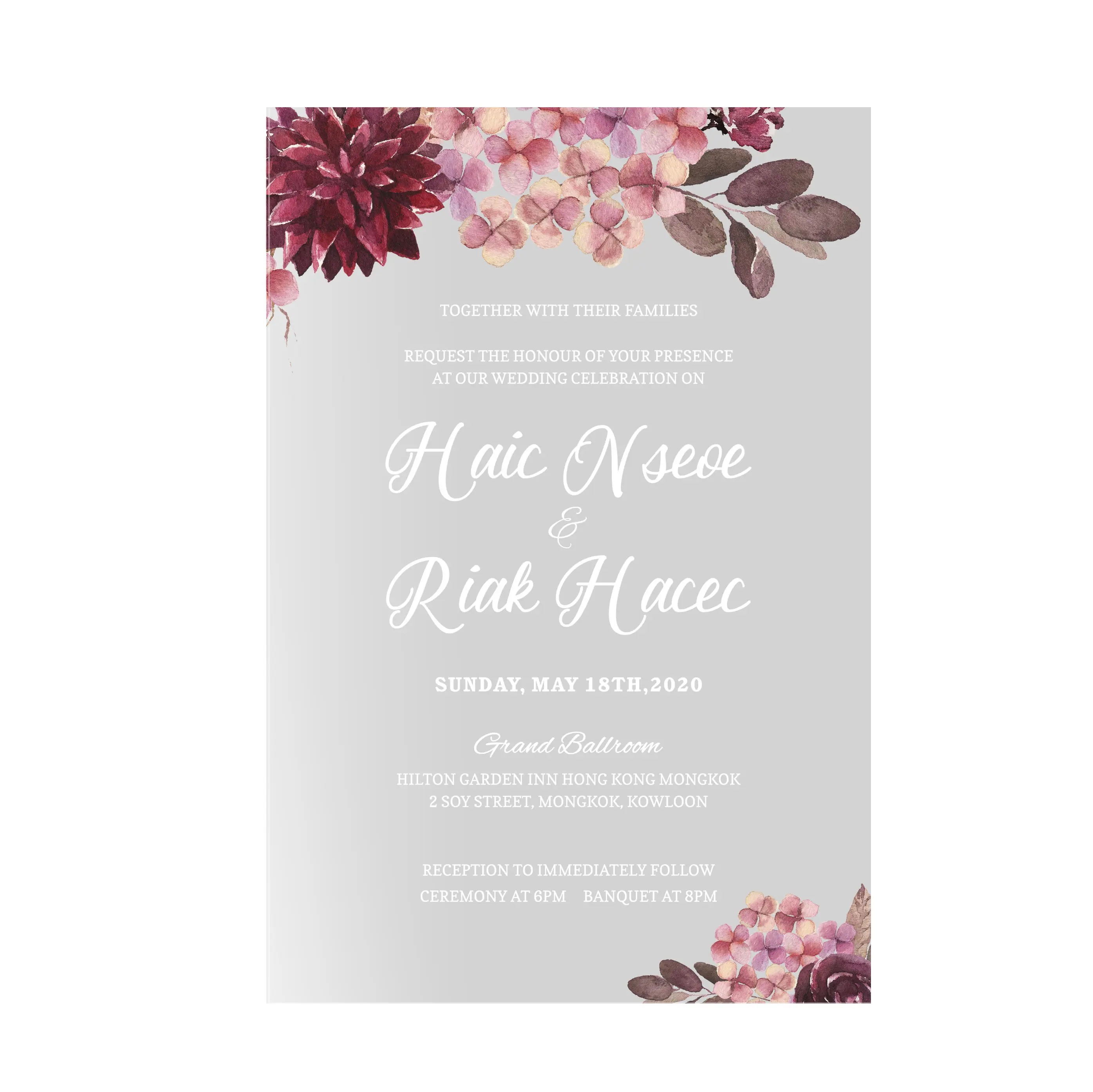 Carte d'invitation en acrylique personnalisée avec livraison gratuite, carton de mariage, nouvelle collection