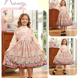 Robe décontractée à manches longues avec décoration de boutons pour filles printemps/automne silhouette droite au genou avec ensemble deux pièces doux - Product Image 2