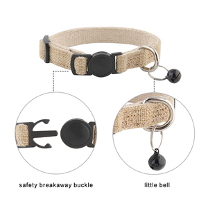 COCO BUDDY Eco-Friendly Hemp Fabric <strong>Cat</strong> Dog <strong>Collar</strong> with <strong>Quick</strong> <strong>Release</strong> Ribbons and Bell Decoration Available in 10 Colors - Product Image 6