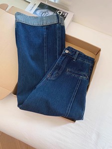 Pantalon en jean large à franges <span class=keywords><strong>taille</strong></span> haute bleu foncé vintage de haute qualité pour femmes, amincissant, adapté aux petites silhouettes, longueur large - Product Image 4
