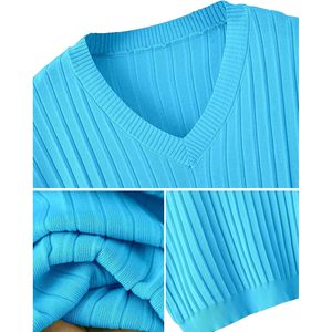 Conjunto de Suéter Tejido para Mujer FOXA, Top con Cuello en V, Pantalones de Cintura Alta, Ropa Casual de Salón, Conjunto de 2 Piezas para Verano - Product Image 4