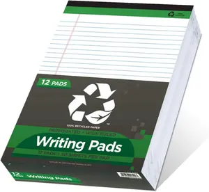 Legal Pads Writing Pads Recycled Paper 8.5"x11.75"Wide Ruled 50 sheets 8-1/2"x 11-3/4"Perforated Write Pad White Pack of 12pads