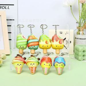 Pu Ice Cream Keychain 3D Cartoon Soft Squishy Toy For Kids And Office Stress Relief Decorative Plush <b>Key</b> <b>Chains</b> - Product Image 1