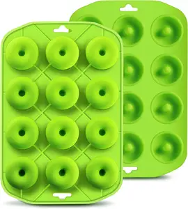 BPA मुक्त सिलिकॉन मिनी डोनट निर्माता पाक मफिन पैन ट्रे 12 छेद शुद्ध खाद्य ग्रेड ग्रीन makes12 पूर्ण आकार डोनट्स,