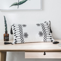 Housse de coussin de siège de voiture tricotée sur mesure WSEZ, style bohème marocain, avec pompon, noir et blanc, coussin personnalisé 100% coton, 1 pièce/sac en polyéthylène