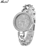 Montre de luxe élégante et tendance, or brillant, style hip-hop, avec chaîne cubaine, quartz, pour femme, sertie de diamants
