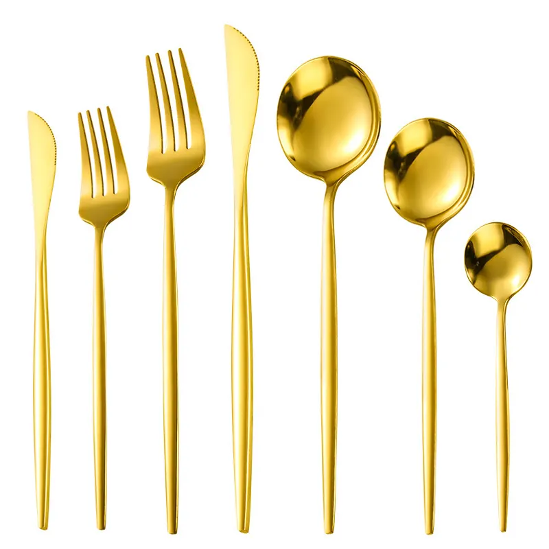 Großhandel Goldenes Hochzeitsbesteck Edelstahl portugiesisches Löffelgabel Messer-Bodenware Goldbesteck-Set