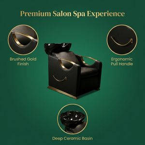 Sillón de Champú de Lujo Negro y Dorado con Lavabo Profundo de Cerámica, Equipo Profesional para Salón de Belleza y Spa con Reposabrazos en Oro Pulido 2026 - Product Image 2