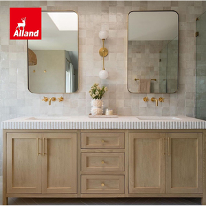 Alland Luxury <strong>Standing</strong> Framed Inset Solid Wood Led Mirror <strong>Bathroom</strong> Storage <strong>Tall</strong> Storage <strong>Cabinet</strong> With Mirror and Double Basin - Product Image 4