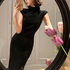 Vestido de Punto sin Mangas con Cuello Alto, Estilo Retro de Hong Kong, para Mujer Madura, Otoño, para el Día a Día - Product Image 2