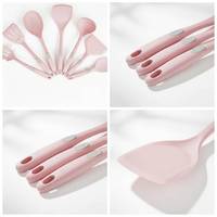 7-delige roze siliconen spatels, garde, tang en andere keukenaccessoires; siliconen bakgerei sets
