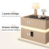 Table de chevet intelligente du fabricant avec chargement sans fil, 2 tiroirs, verrouillage par empreinte digitale, éclairage LED, meuble de chambre à coucher