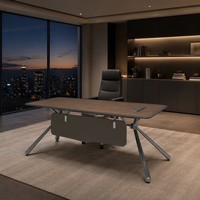 Escritorio de Oficina Moderno con Patas Metálicas Inclinadas, MDF E1 con Pintura a Base de Agua, Mesa para Gerente con Hub de Alimentación, Muebles Minimalistas