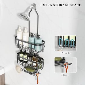 Estante organizador de baño metálico portátil OEM personalizado, montado en pared con ventosas, para colgar, de fábrica - Product Image 3