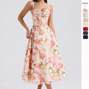 Vestido Halter Floral de Verano Francés de la Serie Temperament, con Opción de Personalización de Muestras, Estilo Viento Suave, Falda Larga Ajustada con Estampado Floral - Product Image 1