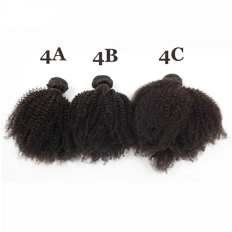 Paquetes de cabello humano virgen brasileño rizado afro rizado barato 100% extensiones de tejido de cabello humano 4a 4B 4c cabello virgen para mujeres negras