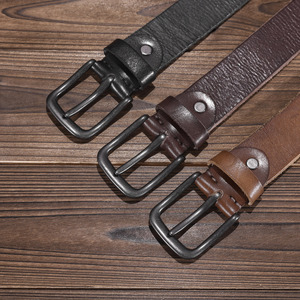 <span class=keywords><strong>Cintura</strong></span> da <span class=keywords><strong>uomo</strong></span> in pelle bovina con fibbia ad ardiglione in lega grigio canna di fucile opaco, stile vintage americano - Product Image 1