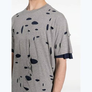 Custom Distressed Oversized T <b>Shirt</b> Raw Edge Light Acid Wash Oversized Down Shoulder Tee <b>Patchwork</b> T <b>Shirt</b> For Men - Product Image 6